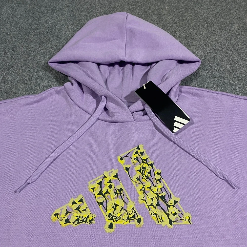 Adidas Trefoil Floral Logo Hoodie Womens L Pastel Purple Plum Pullover Fleece